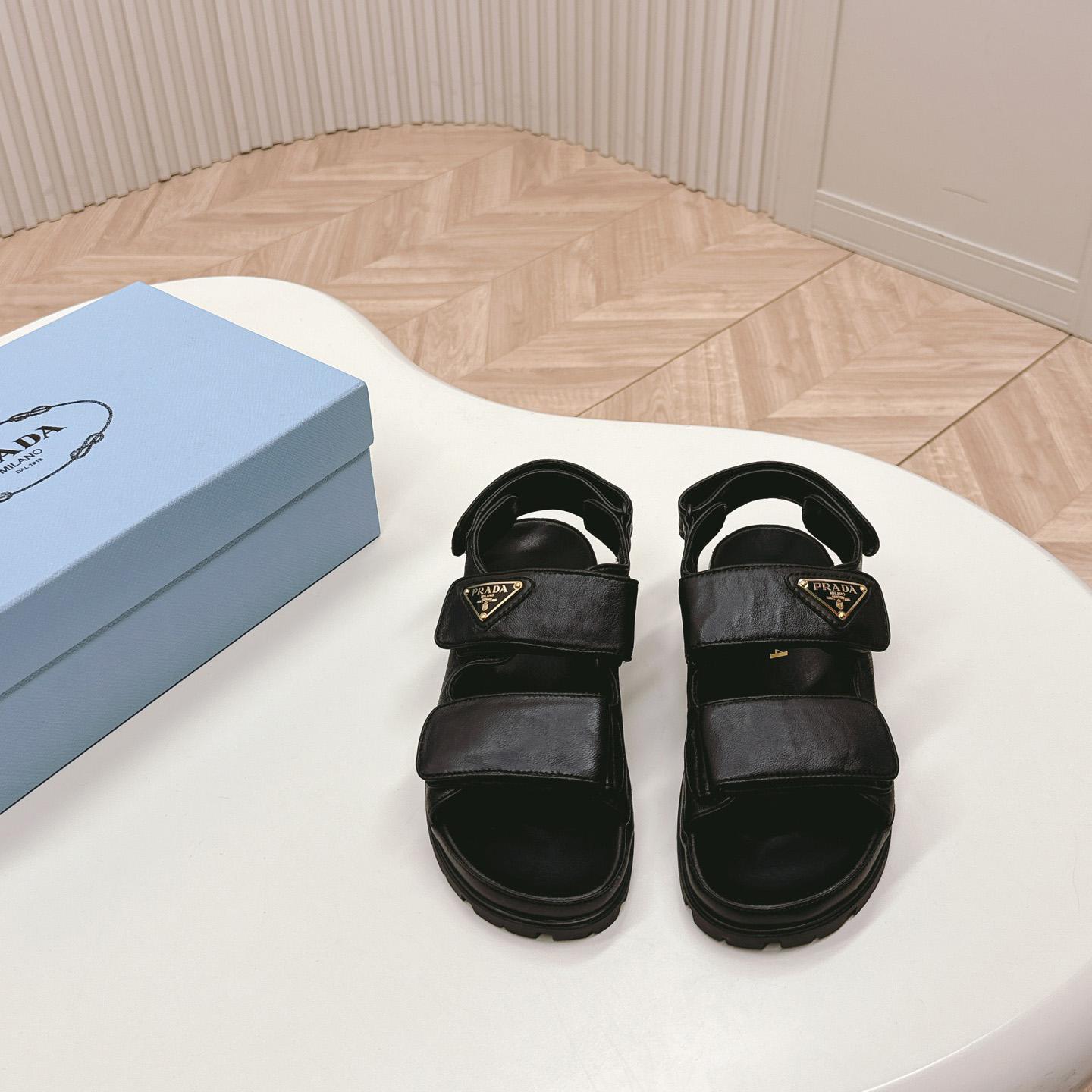 Prada Flat Nappa Leather Sandals - DopestKickz