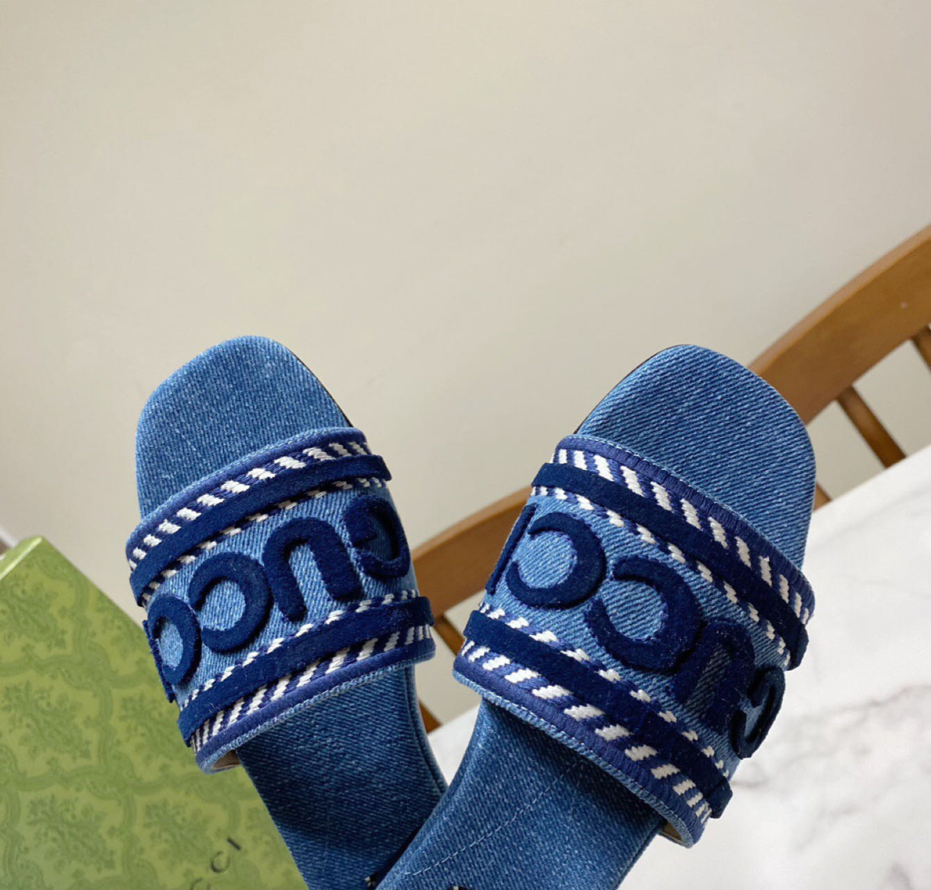 Gucci Script Block Heel Sandals - DopestKickz