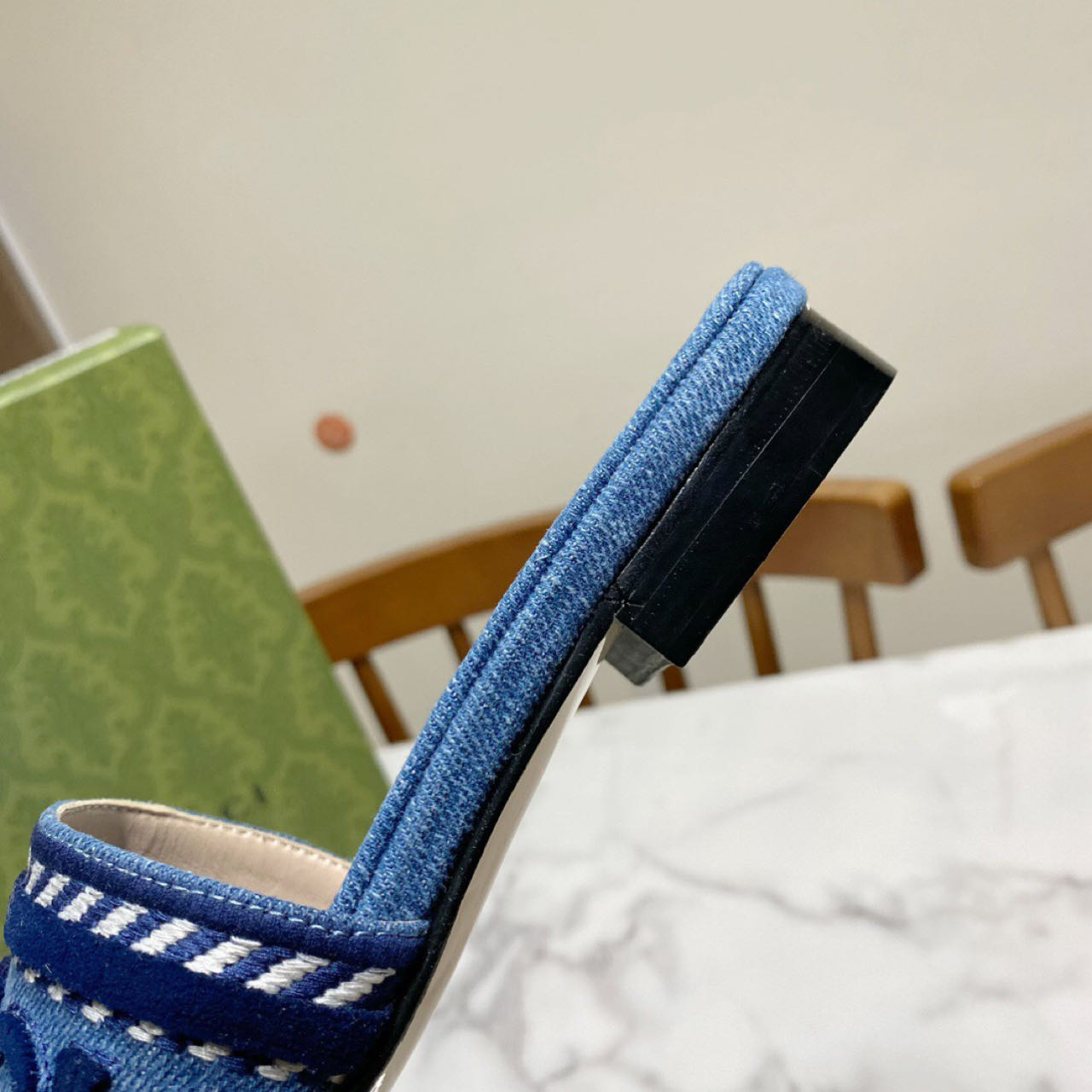 Gucci Script Block Heel Sandals - DopestKickz