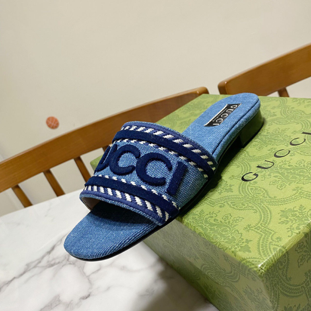 Gucci Script Block Heel Sandals - DopestKickz