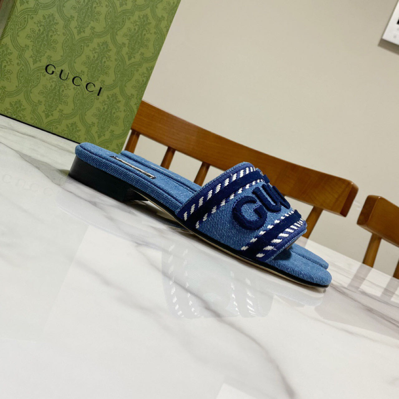 Gucci Script Block Heel Sandals - DopestKickz