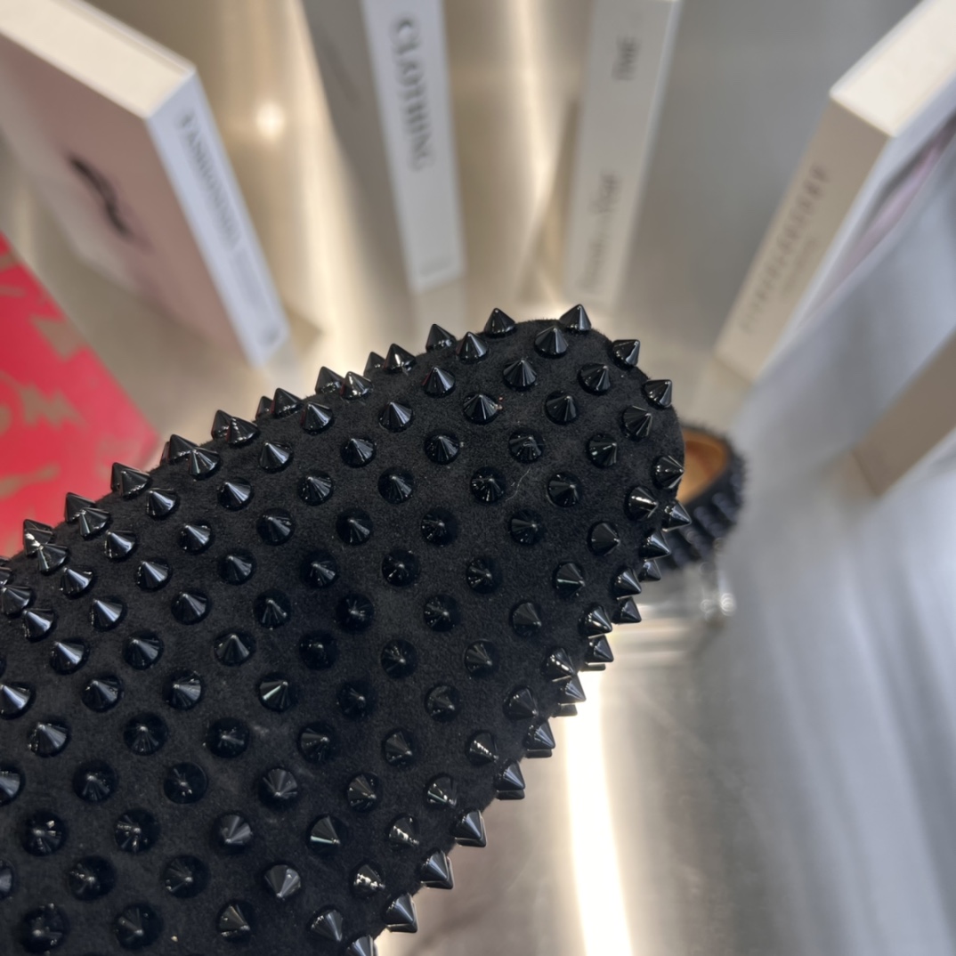 Christian Louboutin Black Dandelion Spikes Loafers - DopestKickz