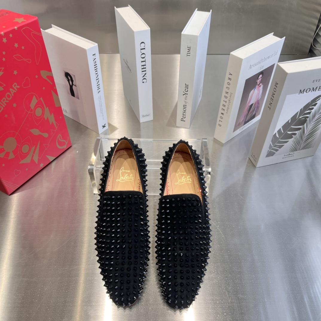 Christian Louboutin Black Dandelion Spikes Loafers - DopestKickz