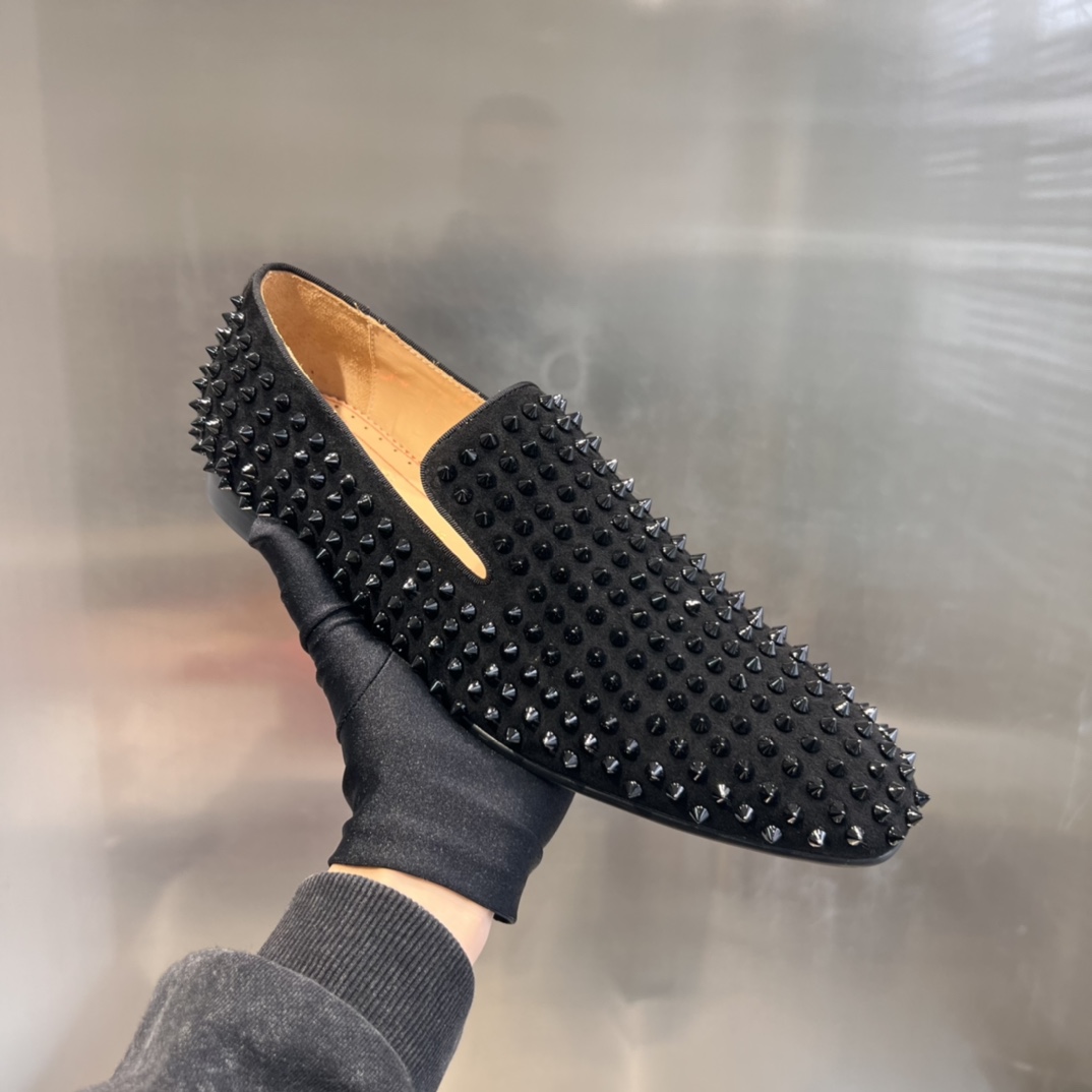 Christian Louboutin Black Dandelion Spikes Loafers - DopestKickz