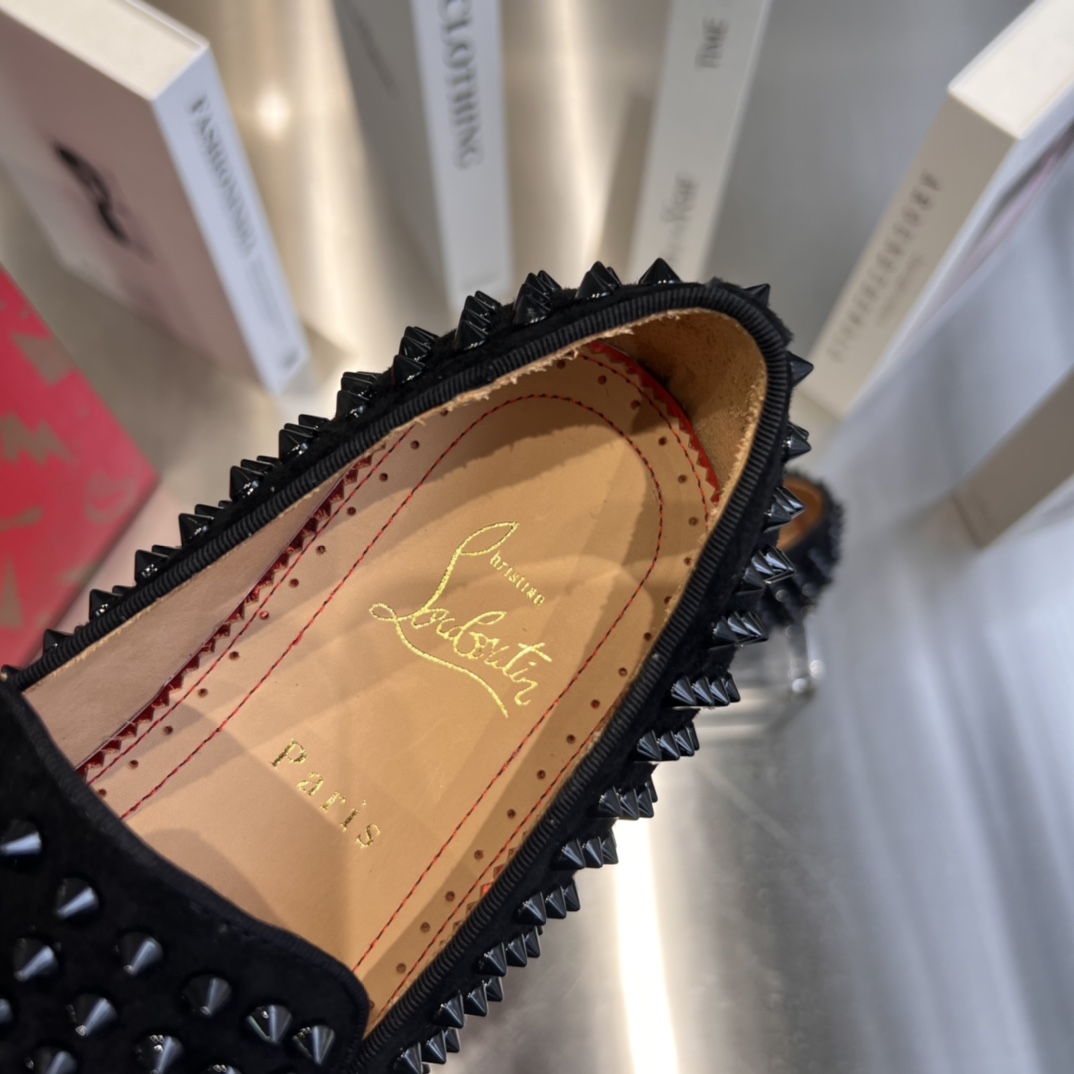 Christian Louboutin Black Dandelion Spikes Loafers - DopestKickz