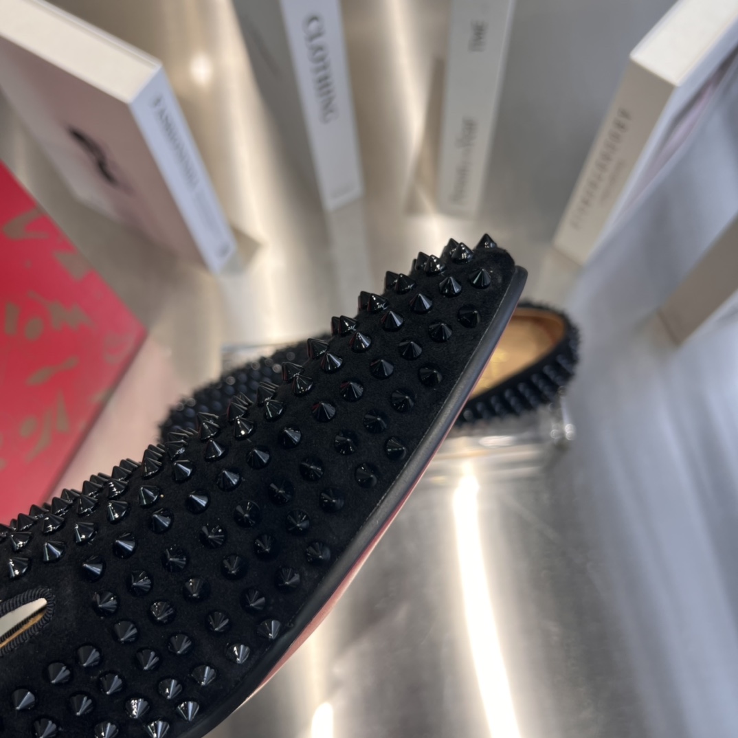 Christian Louboutin Black Dandelion Spikes Loafers - DopestKickz