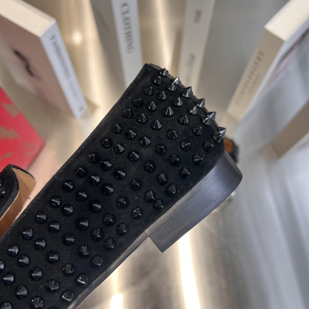 Christian Louboutin Black Dandelion Spikes Loafers - DopestKickz