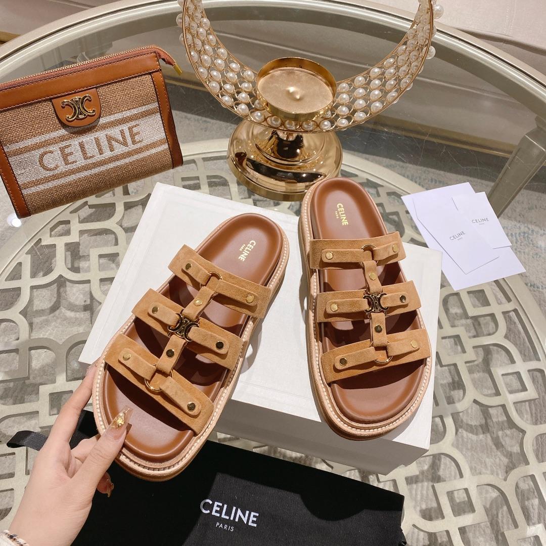 Celine Slides Tippi In  Suede Calfskin - DopestKickz