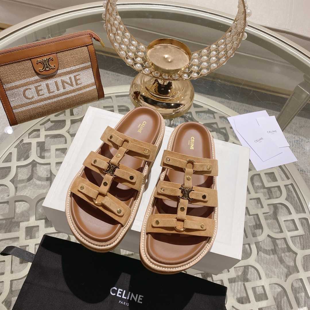 Celine Slides Tippi In  Suede Calfskin - DopestKickz