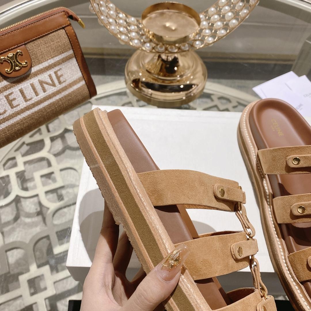 Celine Slides Tippi In  Suede Calfskin - DopestKickz