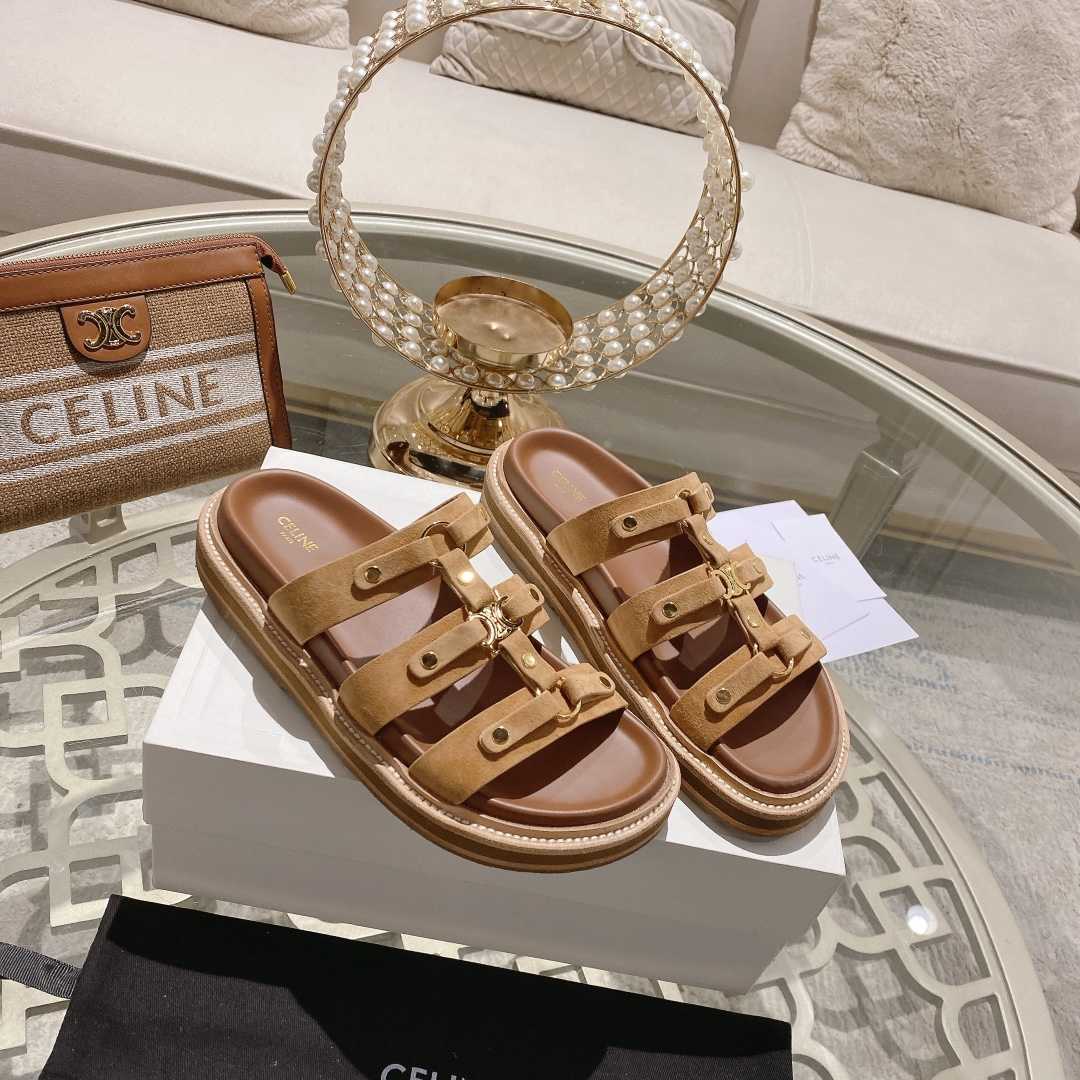 Celine Slides Tippi In  Suede Calfskin - DopestKickz