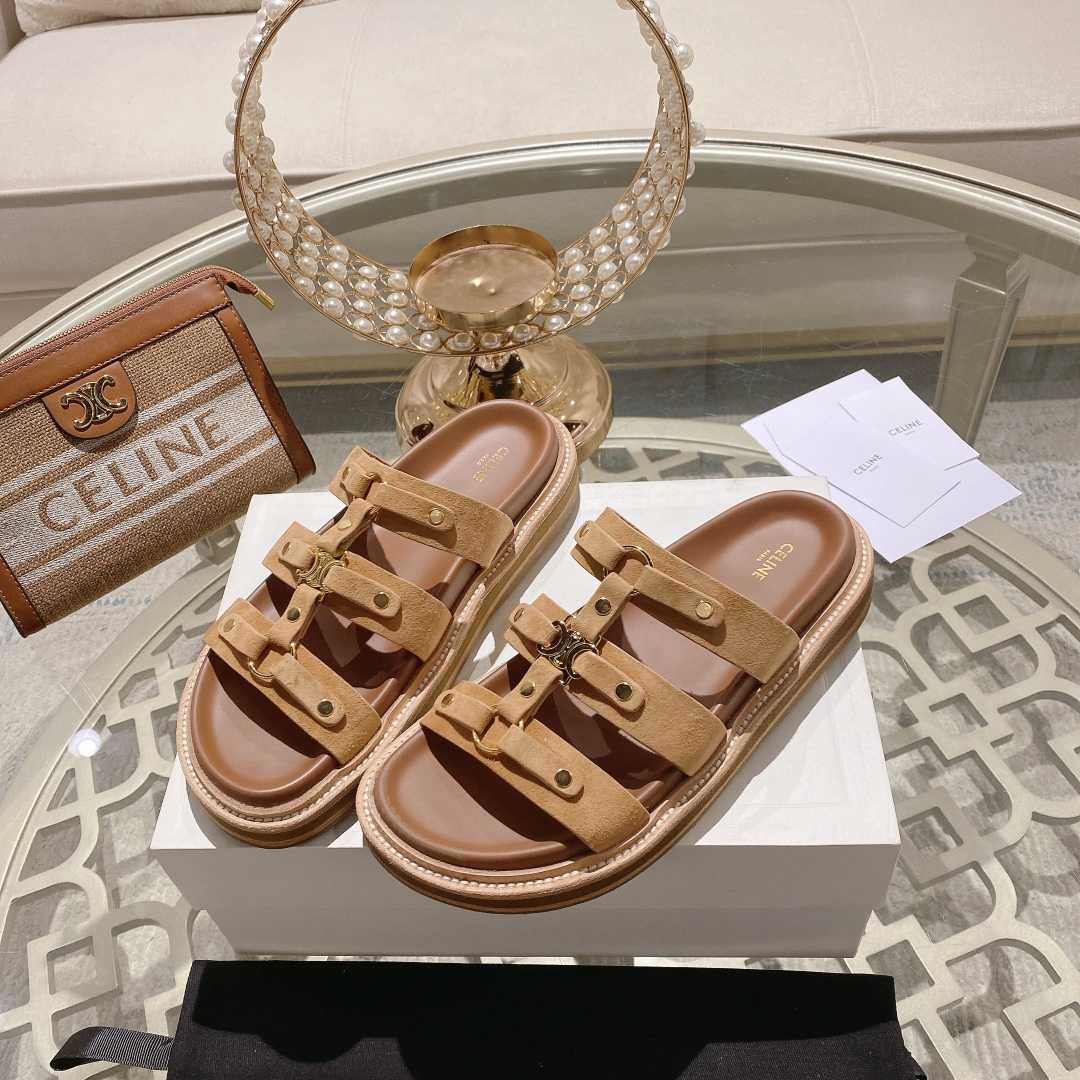 Celine Slides Tippi In  Suede Calfskin - DopestKickz