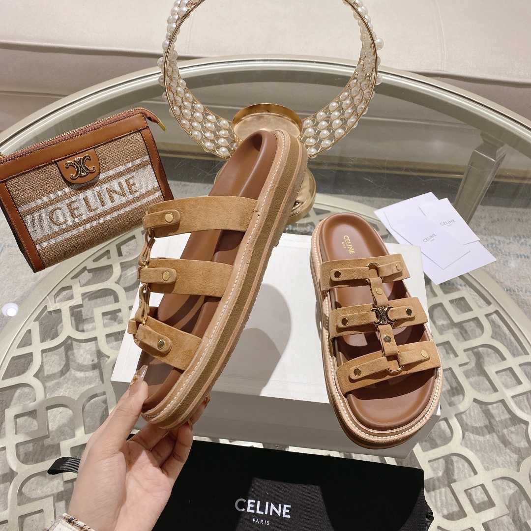 Celine Slides Tippi In  Suede Calfskin - DopestKickz