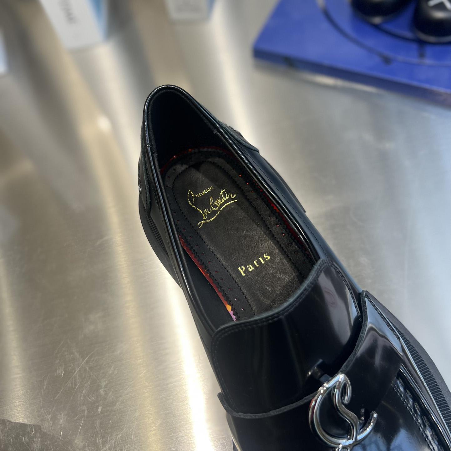 Christian Louboutin Women's Black Cl Moc Lug Leather Loafers - DopestKickz