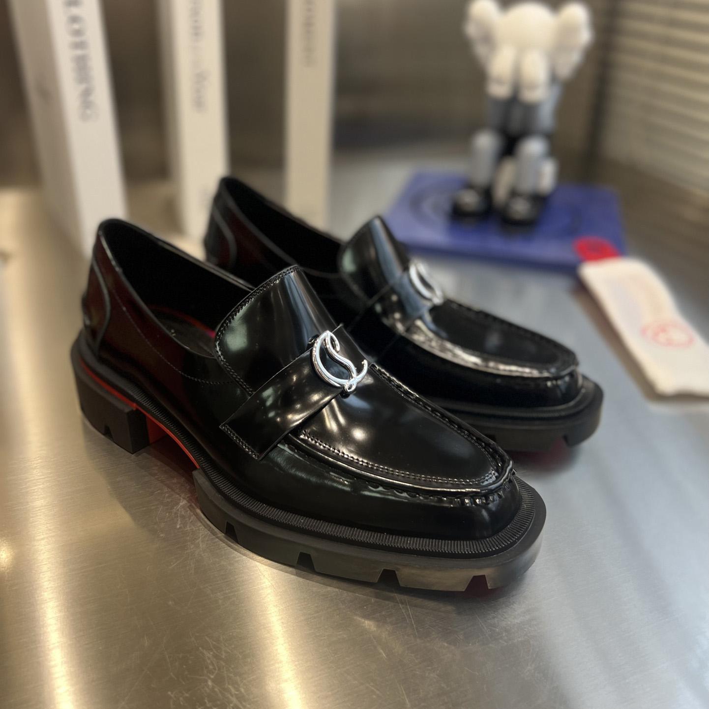 Christian Louboutin Women's Black Cl Moc Lug Leather Loafers - DopestKickz