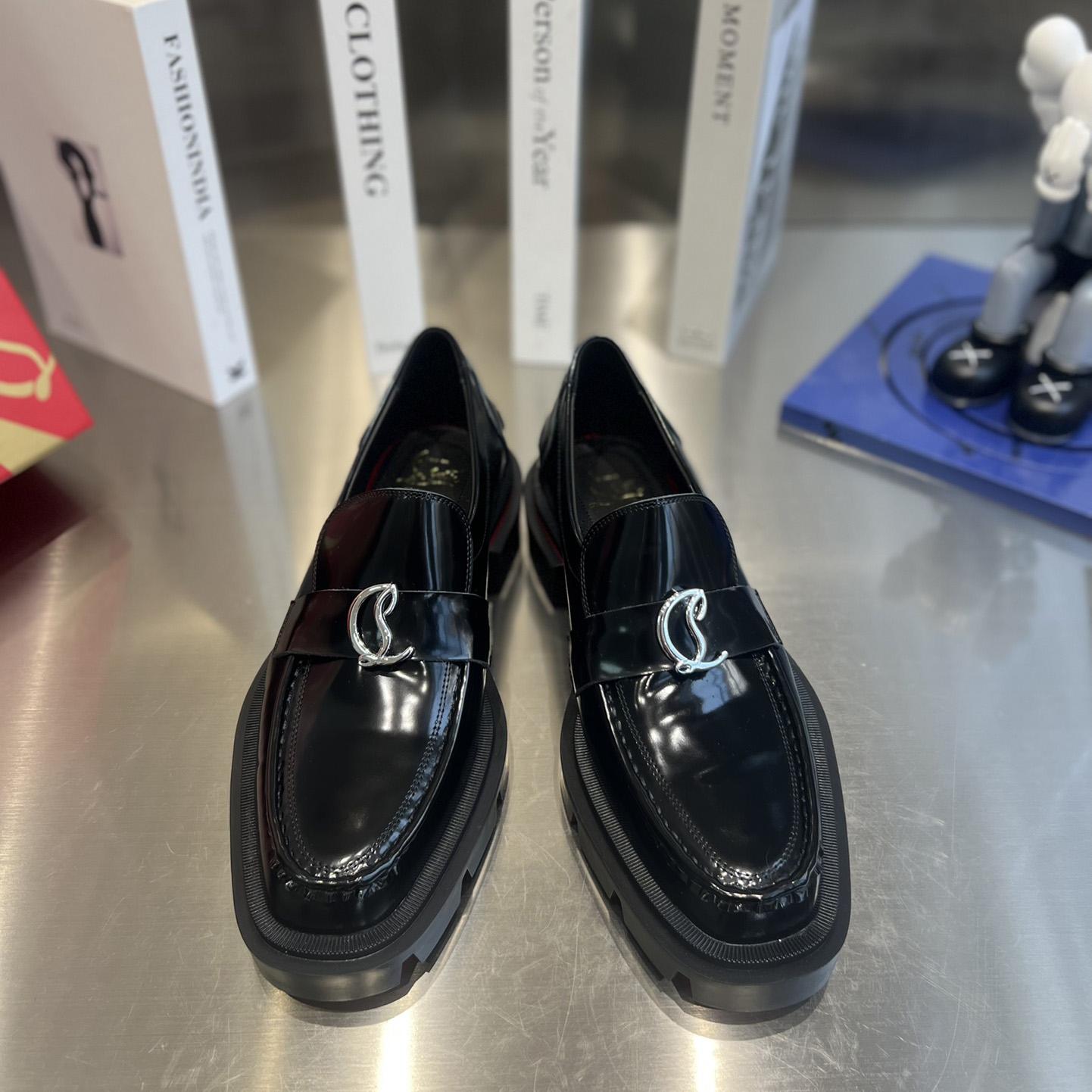 Christian Louboutin Women's Black Cl Moc Lug Leather Loafers - DopestKickz