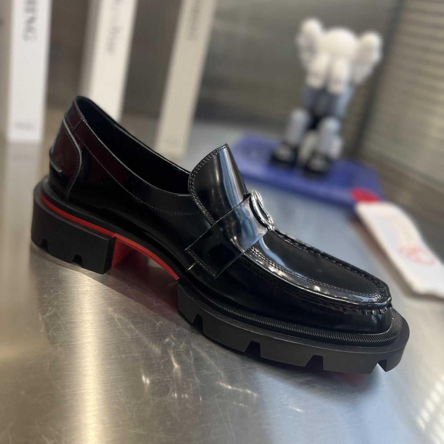 Christian Louboutin Women's Black Cl Moc Lug Leather Loafers - DopestKickz