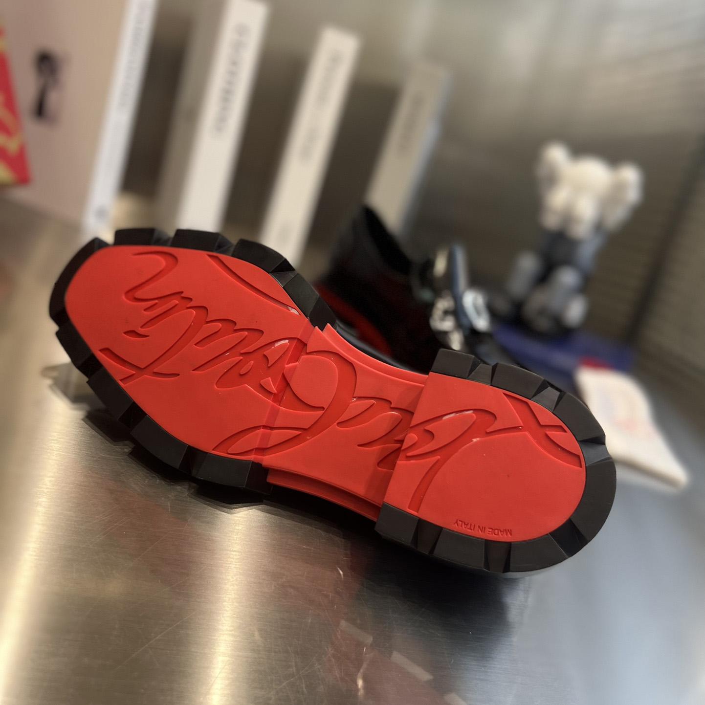 Christian Louboutin Women's Black Cl Moc Lug Leather Loafers - DopestKickz