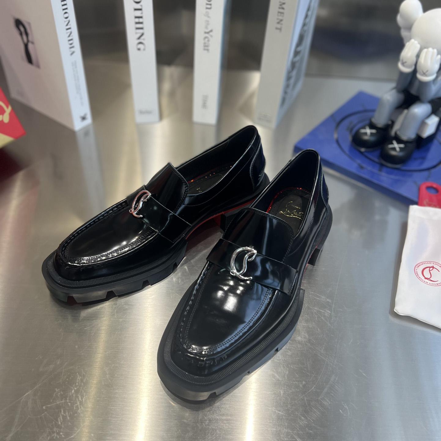 Christian Louboutin Women's Black Cl Moc Lug Leather Loafers - DopestKickz