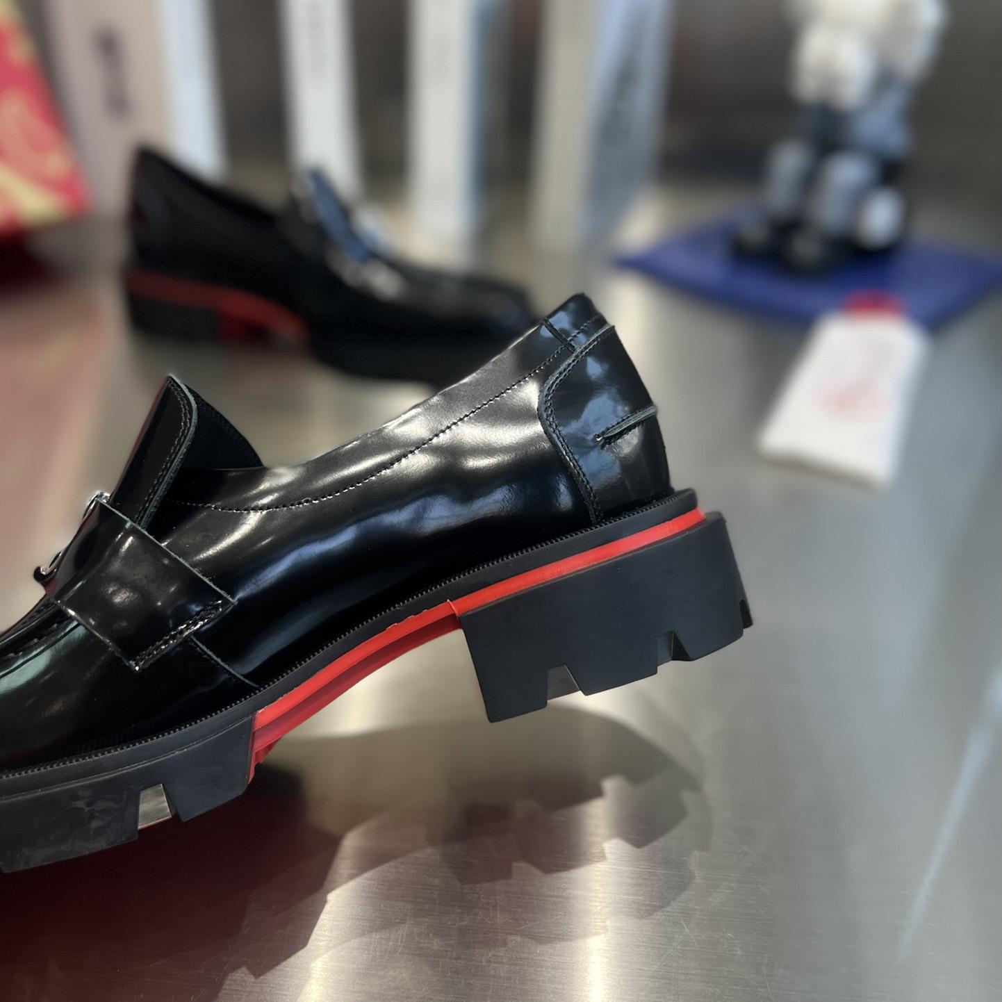 Christian Louboutin Women's Black Cl Moc Lug Leather Loafers - DopestKickz