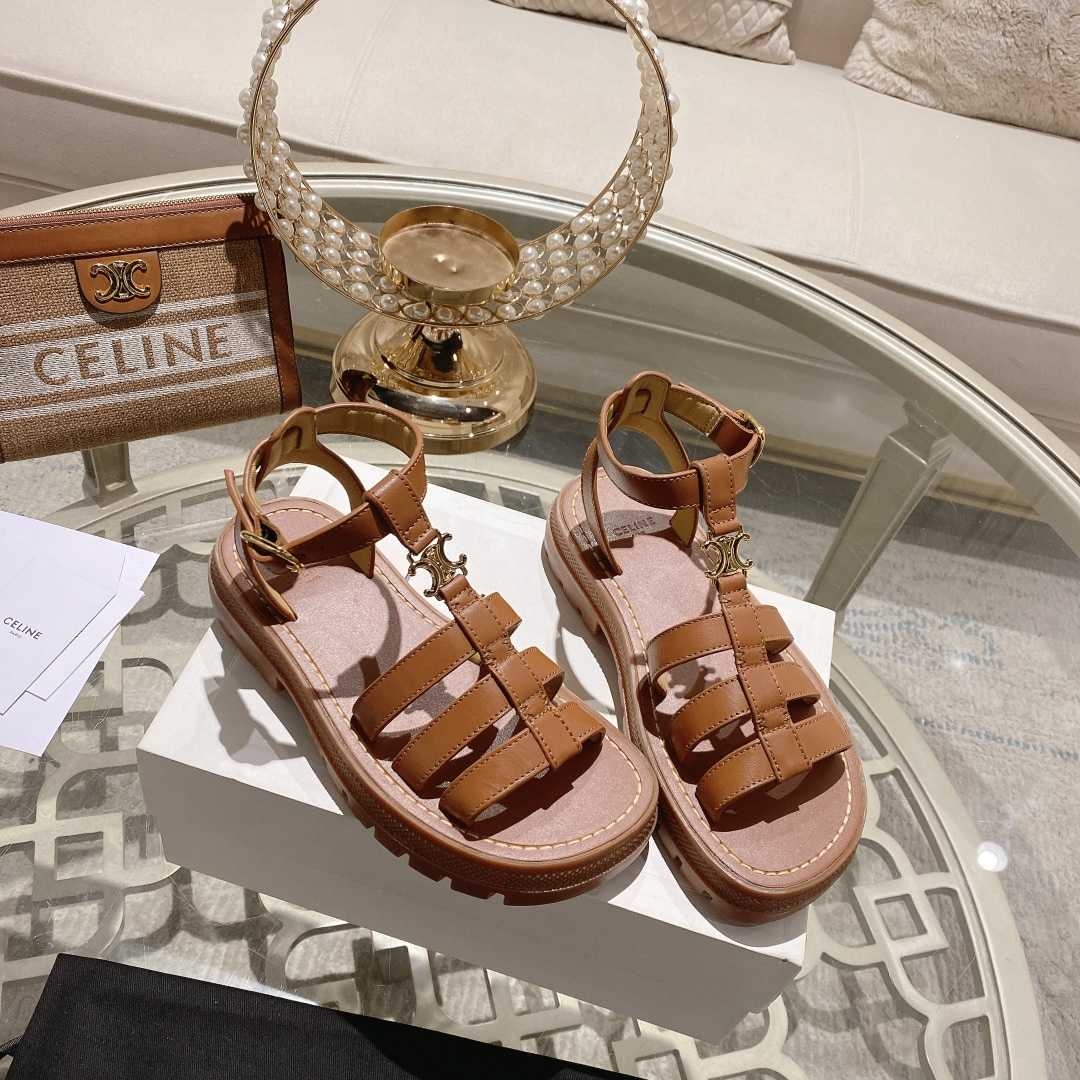 Celine Clea Triomphe Gladiator Sandal In Calfskin - Vegetal Tanning Tan - DopestKickz