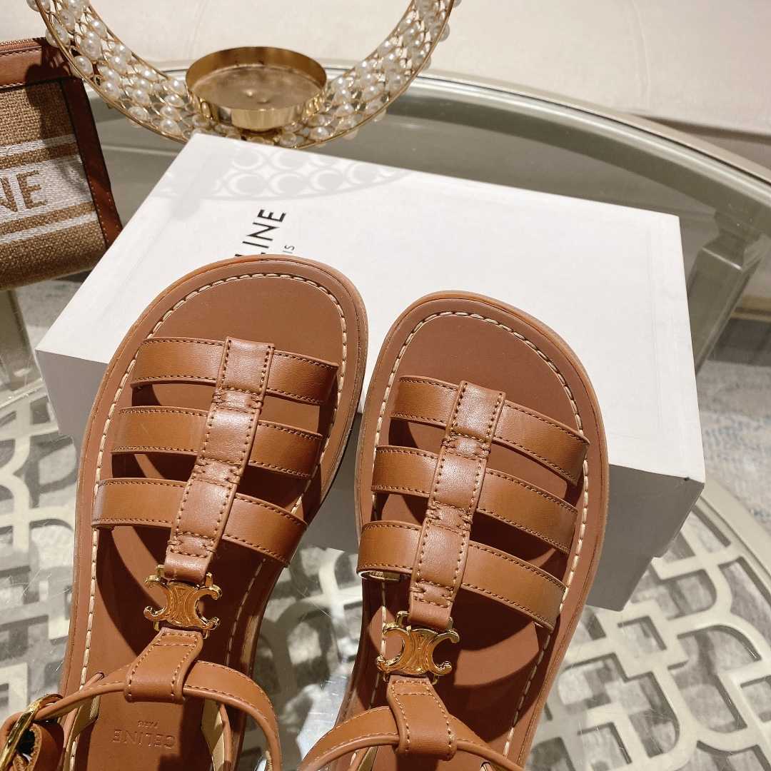 Celine Clea Triomphe Gladiator Sandal In Calfskin - Vegetal Tanning Tan - DopestKickz