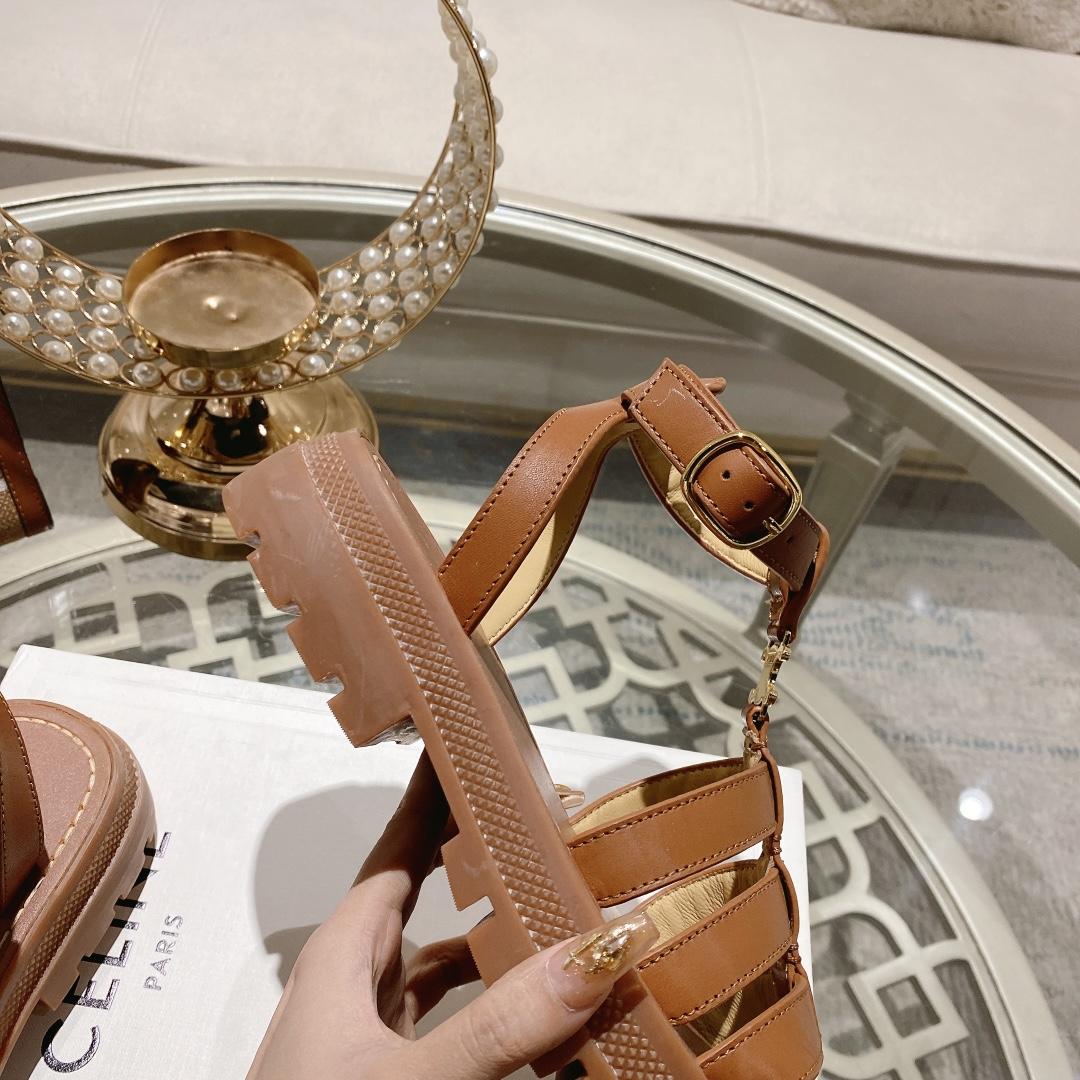 Celine Clea Triomphe Gladiator Sandal In Calfskin - Vegetal Tanning Tan - DopestKickz