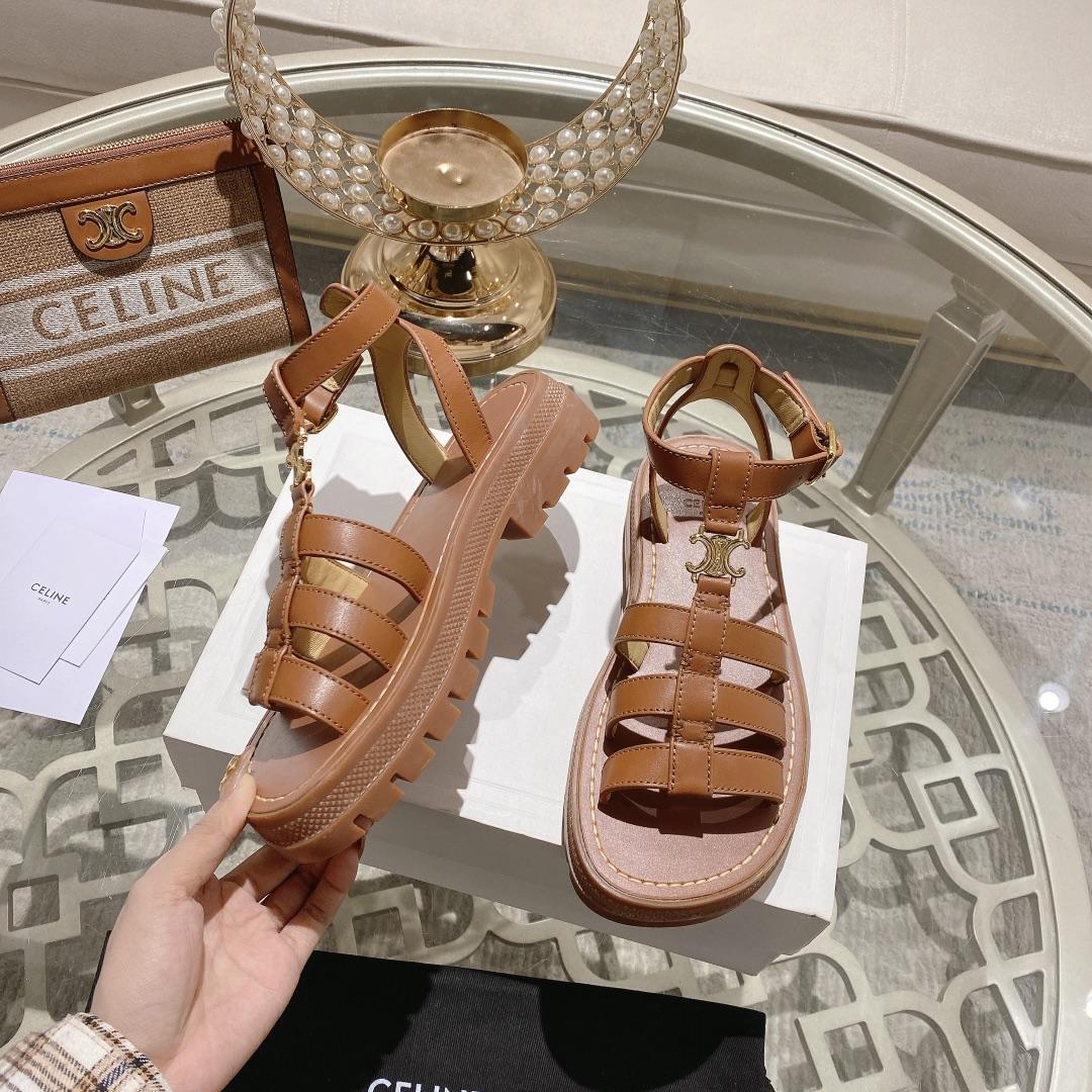 Celine Clea Triomphe Gladiator Sandal In Calfskin - Vegetal Tanning Tan - DopestKickz