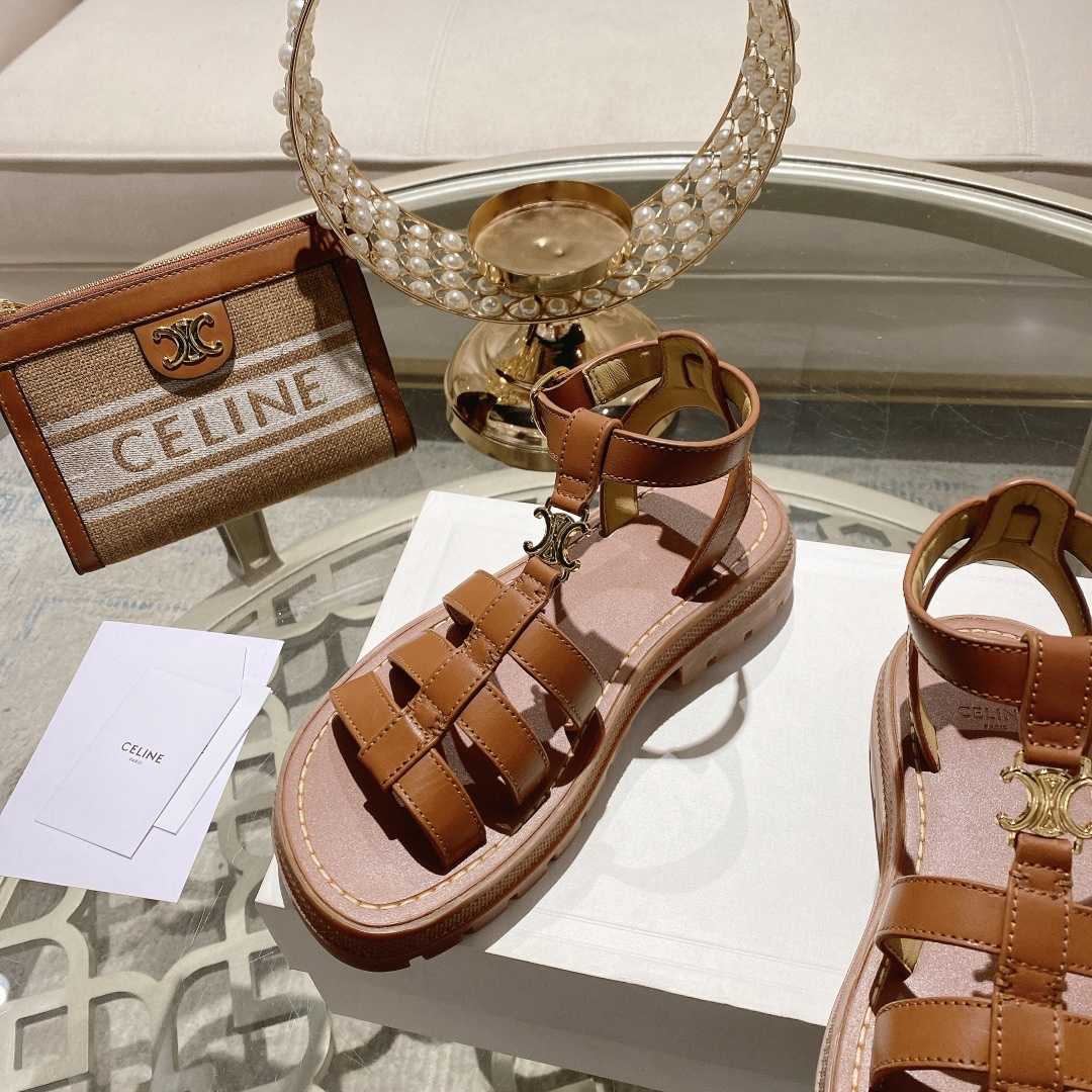 Celine Clea Triomphe Gladiator Sandal In Calfskin - Vegetal Tanning Tan - DopestKickz