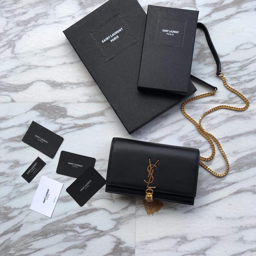 Saint Laurent Satin Kate Chain Wallet (19*12.5*4cm) - DopestKickz