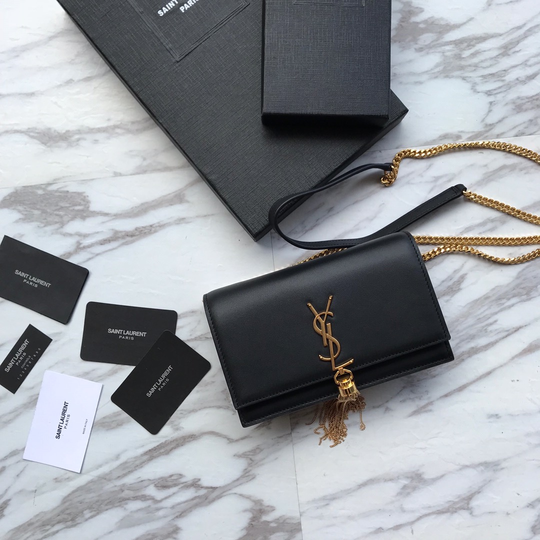 Saint Laurent Satin Kate Chain Wallet (19*12.5*4cm) - DopestKickz