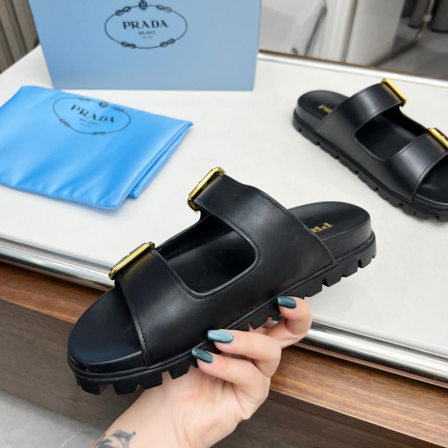 Prada Leather Strap Slides - DopestKickz
