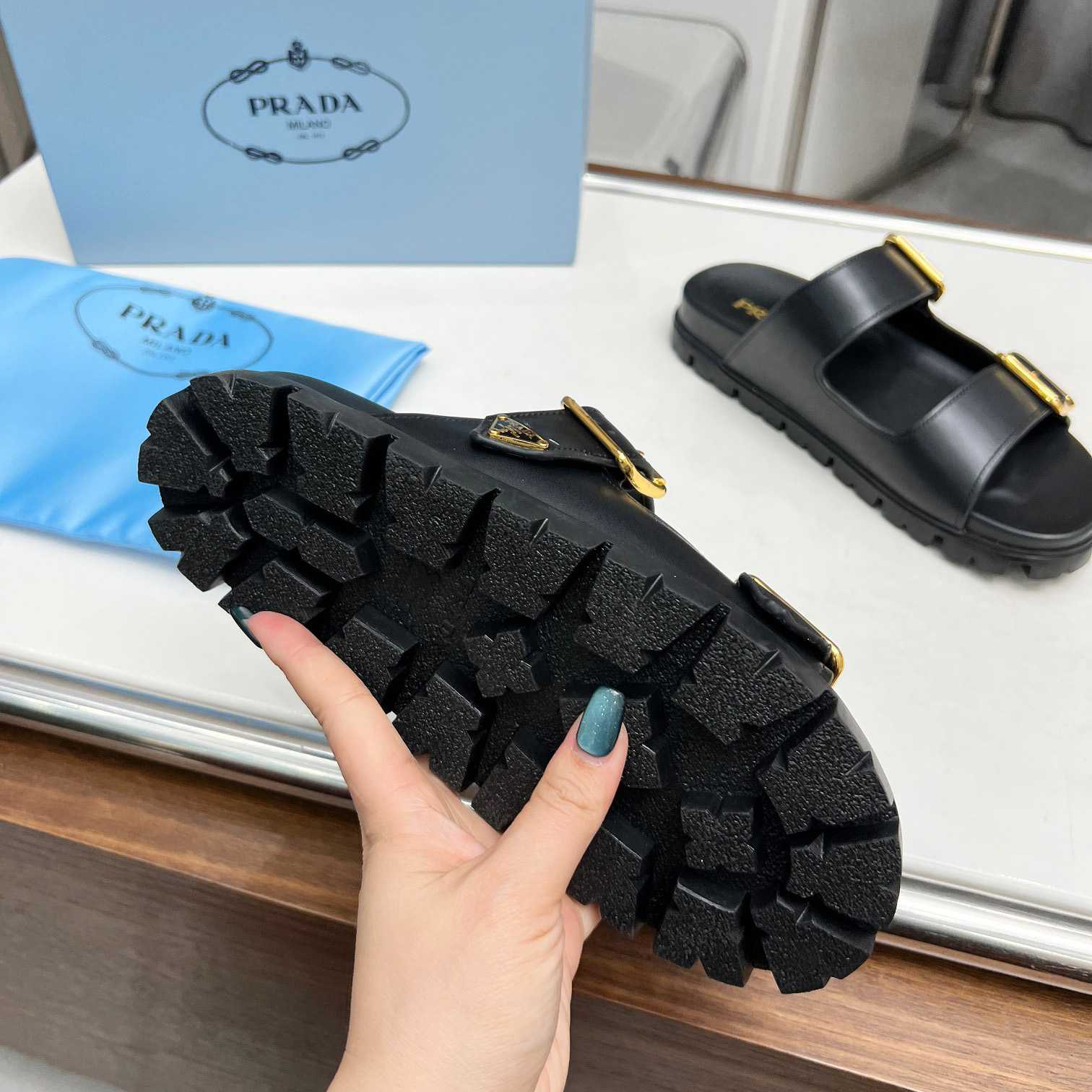 Prada Leather Strap Slides - DopestKickz