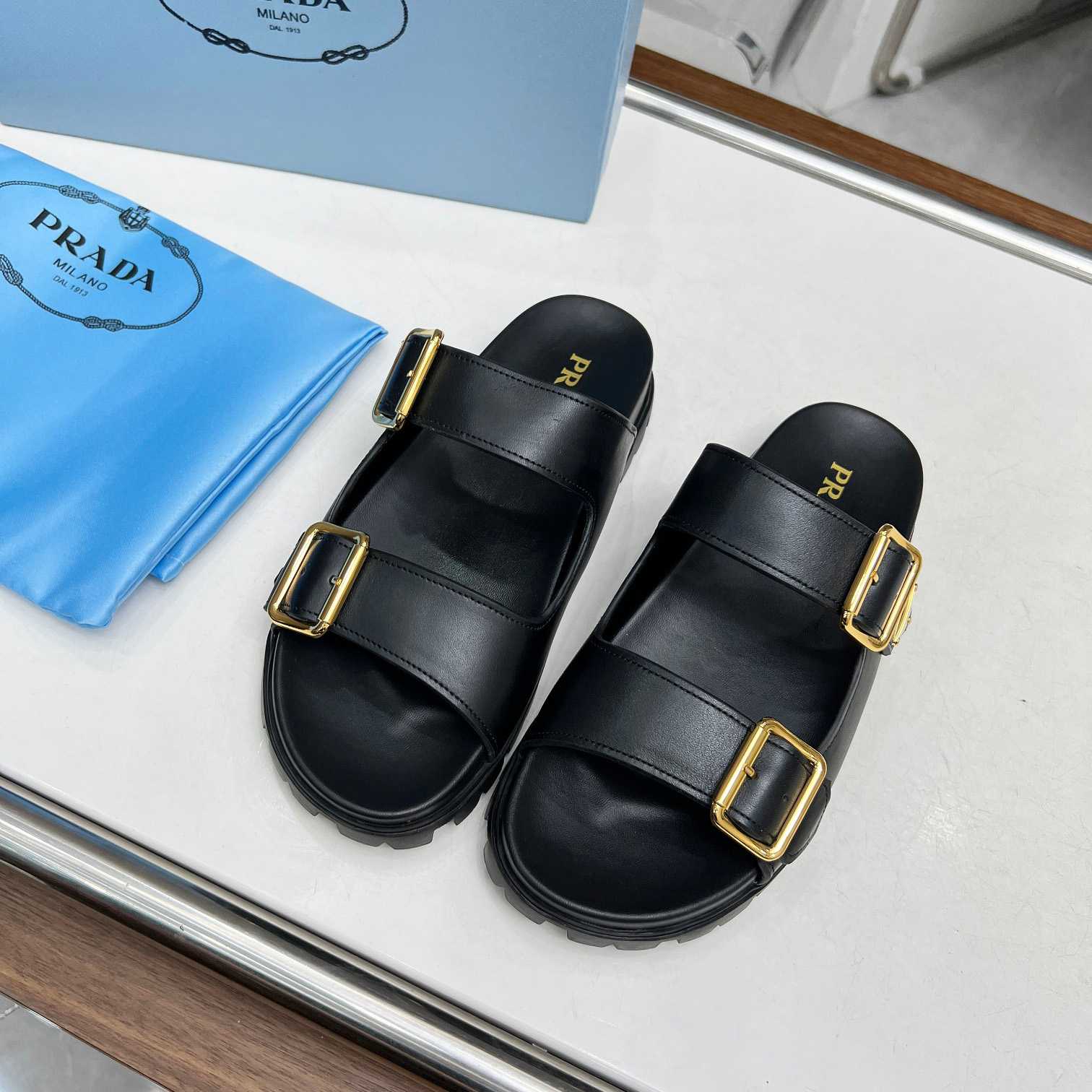 Prada Leather Strap Slides - DopestKickz