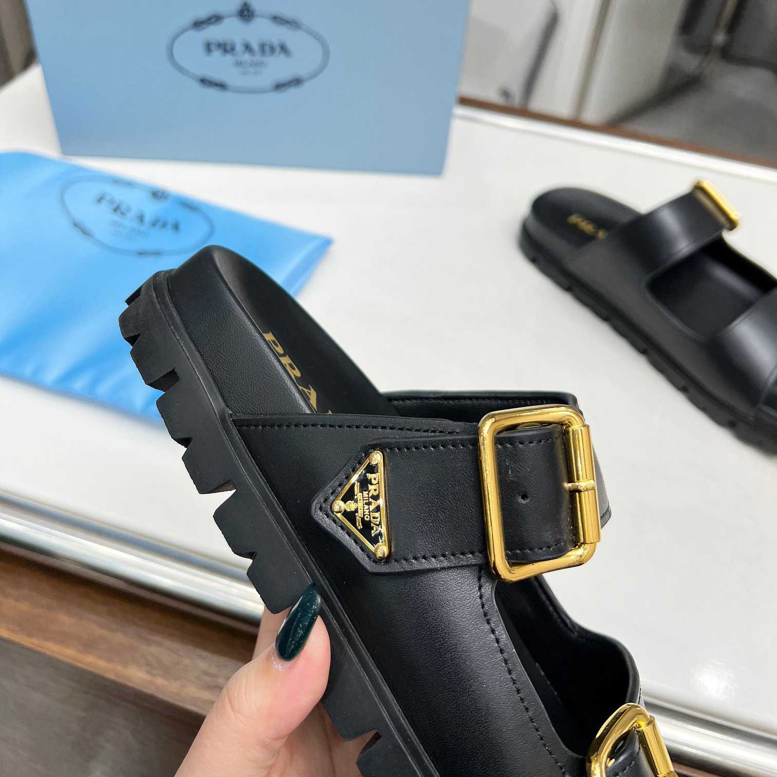 Prada Leather Strap Slides - DopestKickz