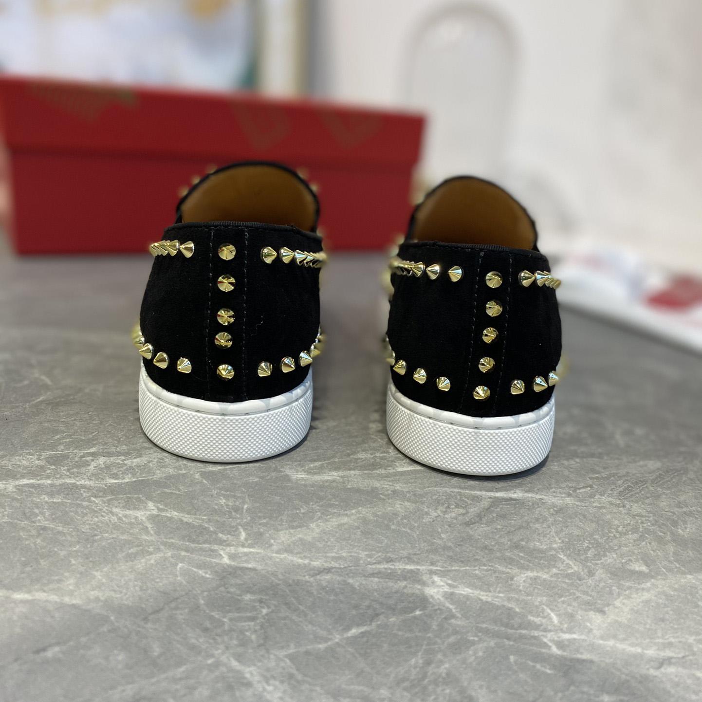 Christian Louboutin Studded Suede Spike Slip-On Sneakers - DopestKickz