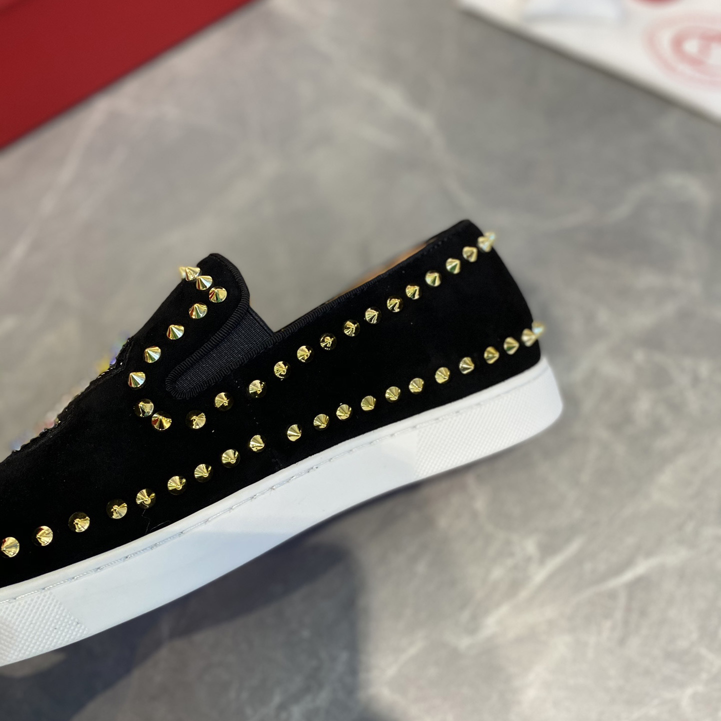 Christian Louboutin Studded Suede Spike Slip-On Sneakers - DopestKickz