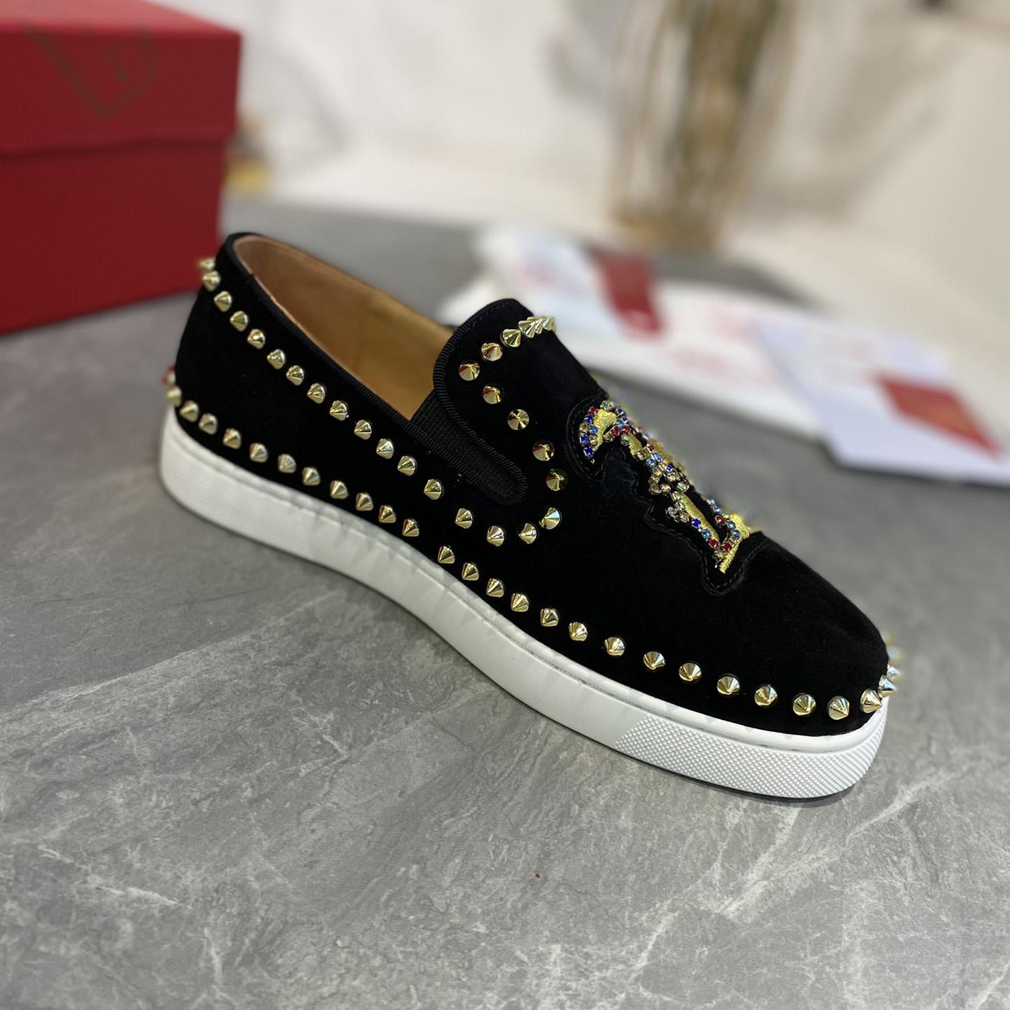 Christian Louboutin Studded Suede Spike Slip-On Sneakers - DopestKickz