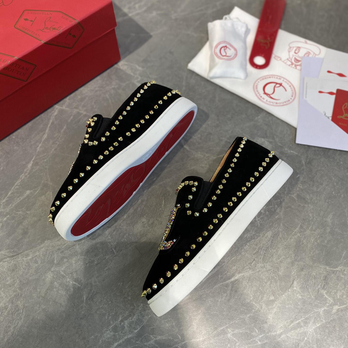 Christian Louboutin Studded Suede Spike Slip-On Sneakers - DopestKickz