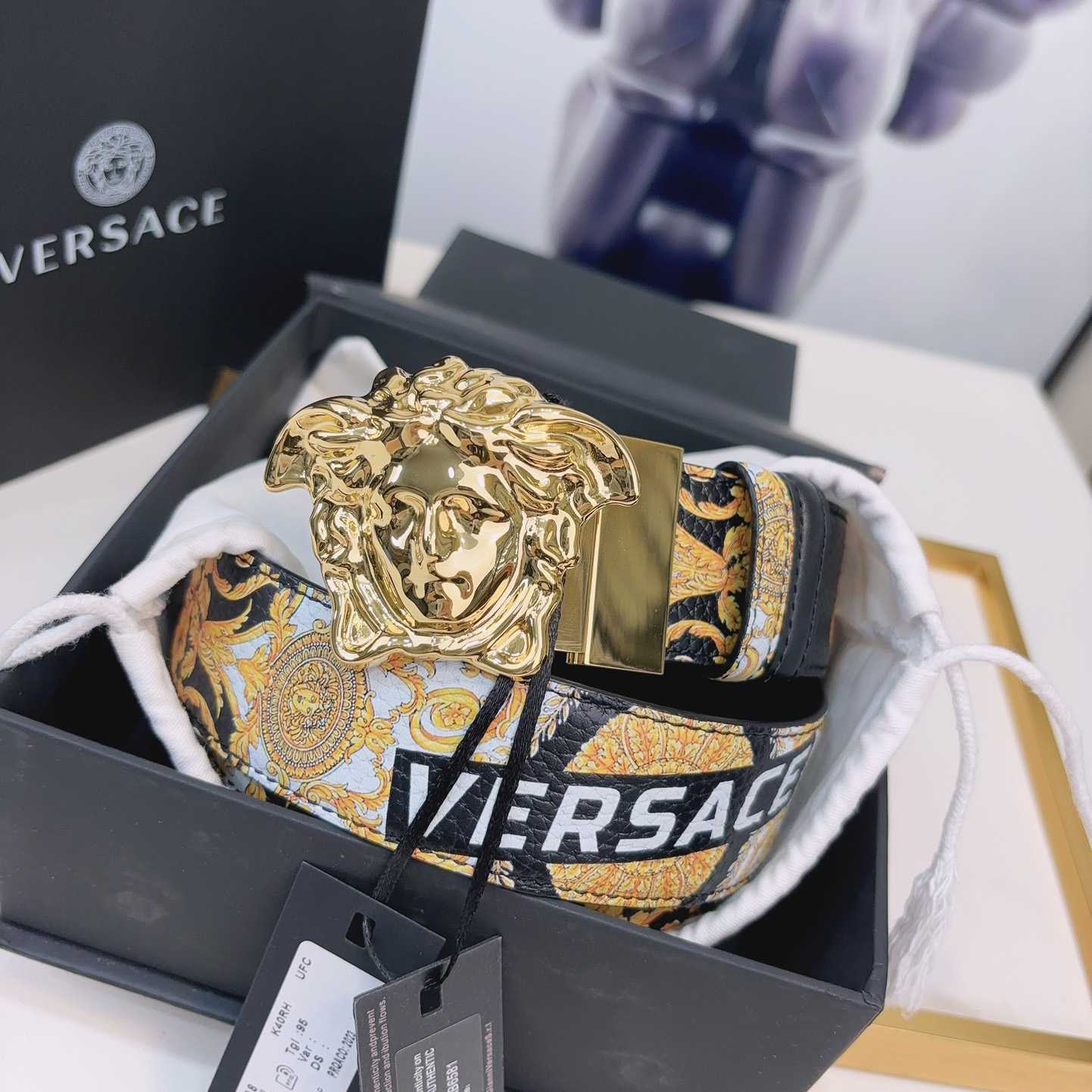 Versace La Medusa Logo-buckle Barocco-print Belt   40mm - DopestKickz
