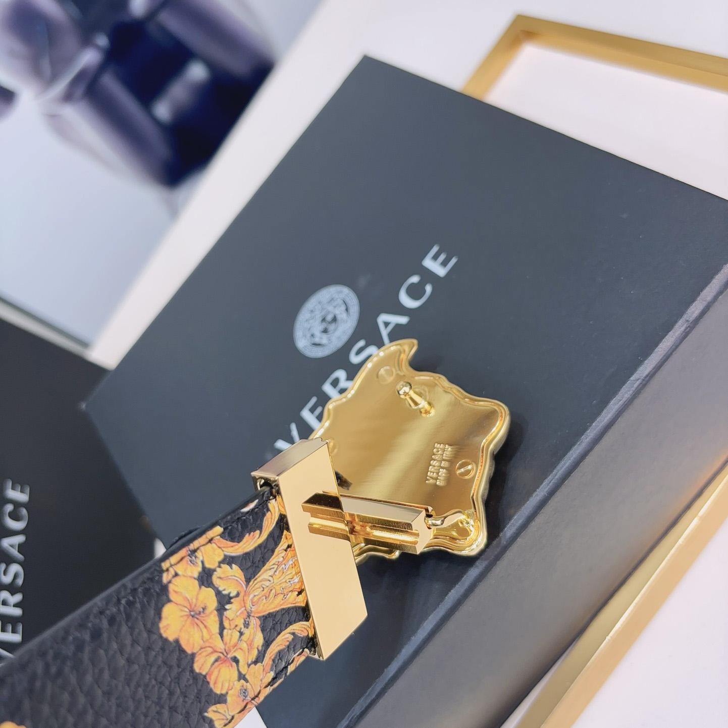 Versace La Medusa Logo-buckle Barocco-print Belt   40mm - DopestKickz