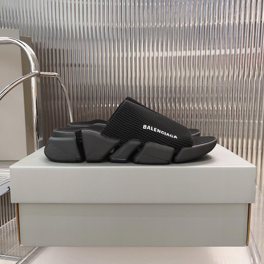 Balenciaga Speed 2.0 Slide Sandal In Black Recycled Knit - DopestKickz