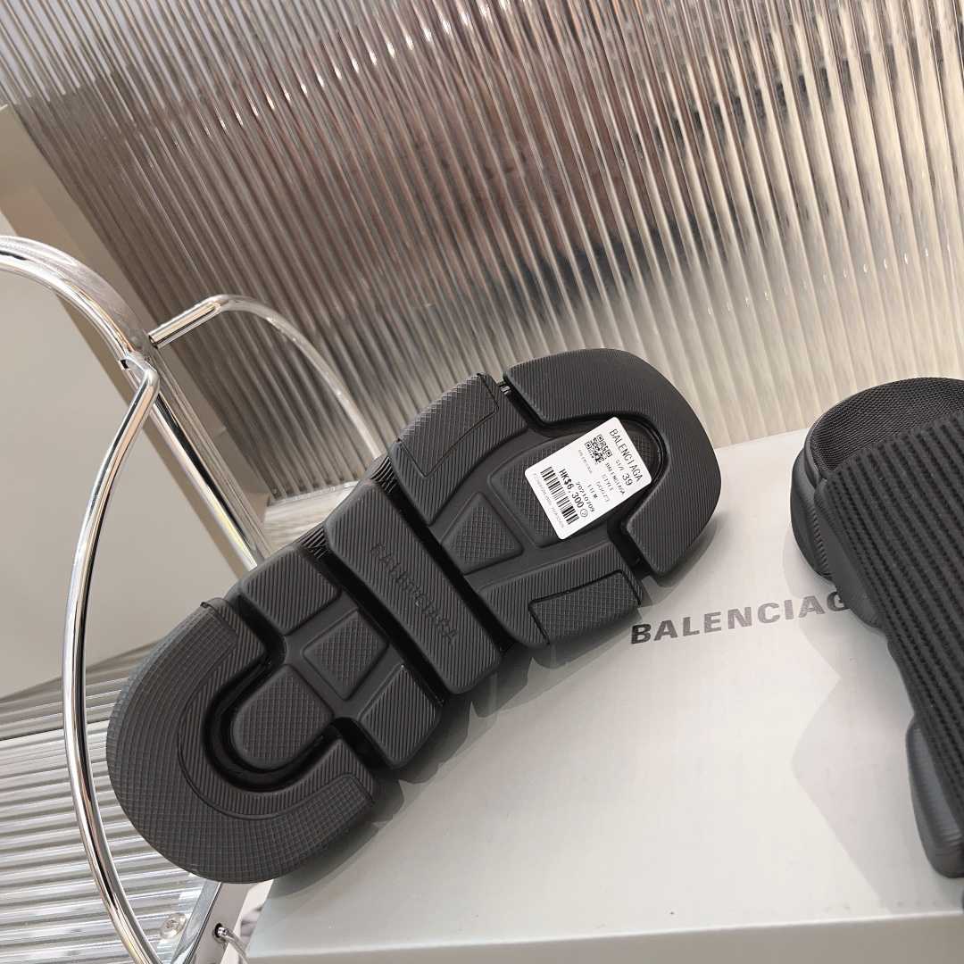 Balenciaga Speed 2.0 Slide Sandal In Black Recycled Knit - DopestKickz