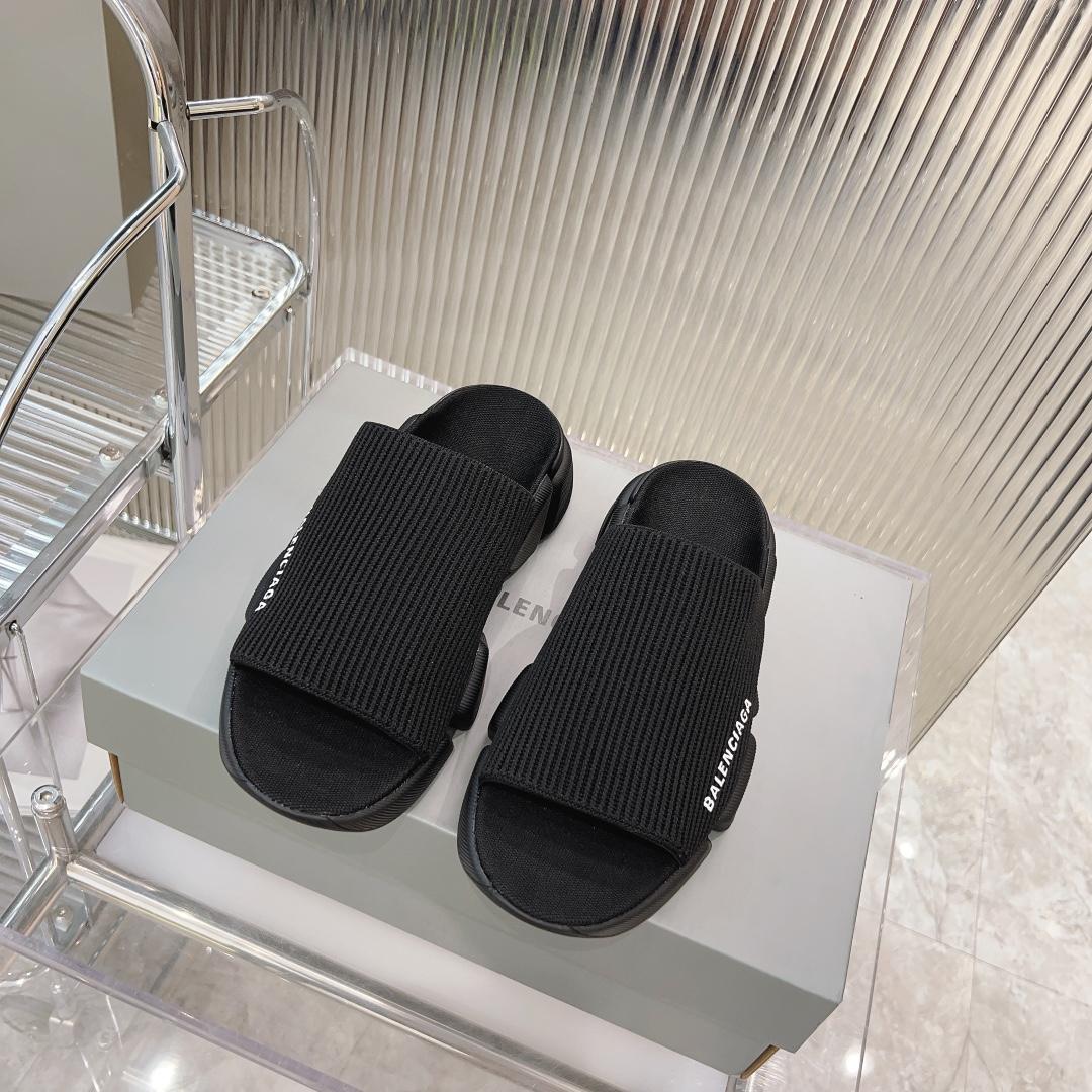 Balenciaga Speed 2.0 Slide Sandal In Black Recycled Knit - DopestKickz
