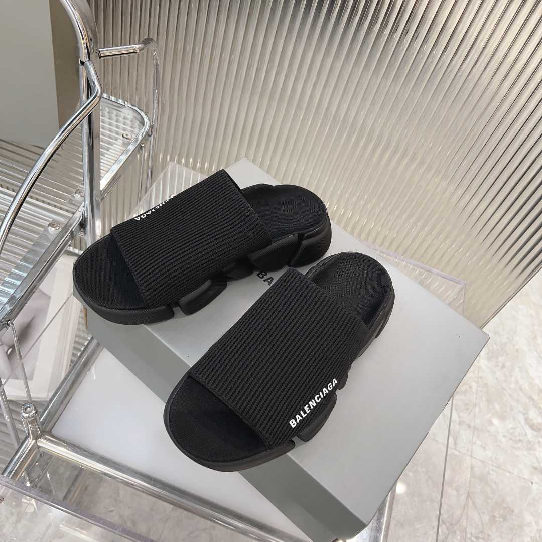 Balenciaga Speed 2.0 Slide Sandal In Black Recycled Knit - DopestKickz