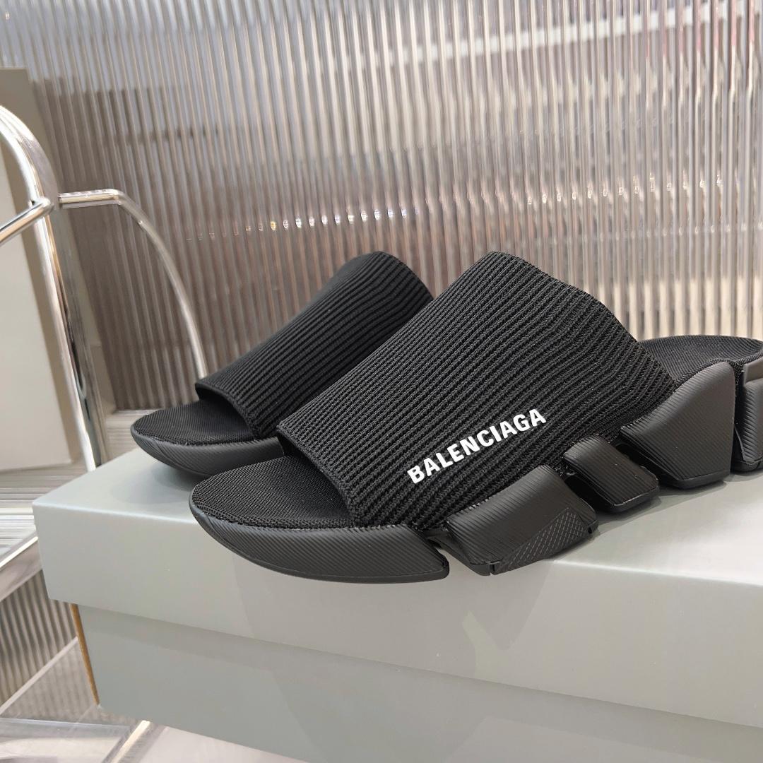 Balenciaga Speed 2.0 Slide Sandal In Black Recycled Knit - DopestKickz