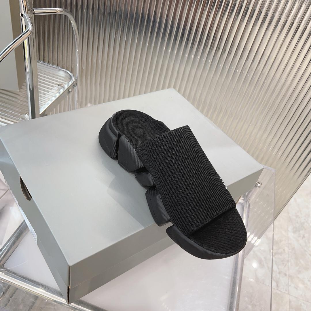 Balenciaga Speed 2.0 Slide Sandal In Black Recycled Knit - DopestKickz