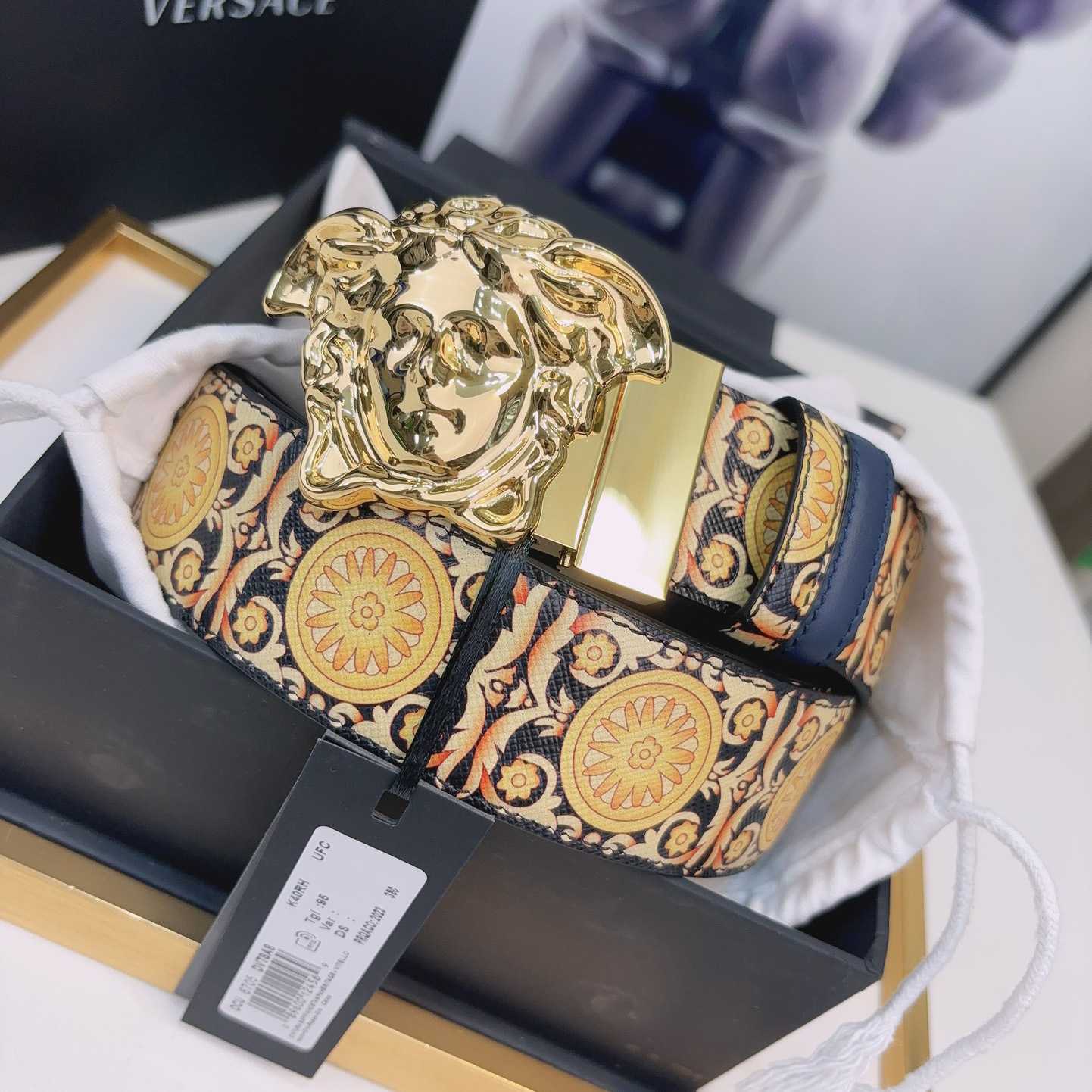 Versace La Medusa Logo-buckle Barocco-print Belt   40mm - DopestKickz