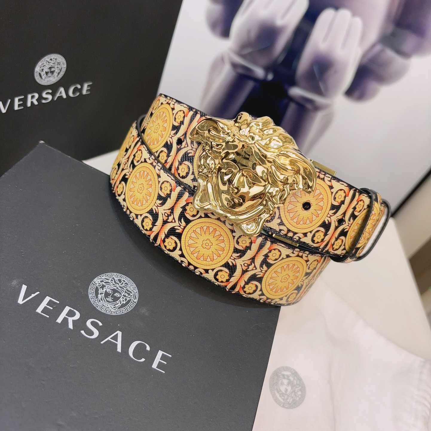 Versace La Medusa Logo-buckle Barocco-print Belt   40mm - DopestKickz