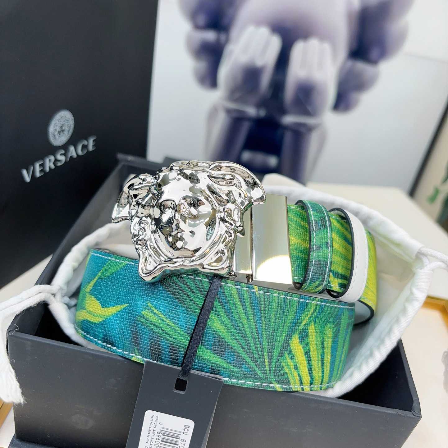 Versace Tiger La Medusa Leather Belt   40mm - DopestKickz